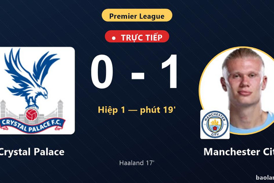 Trực tiếp Crystal Palace vs Manchester City: Hiệp 2 bắt đầu, Manchester City dẫn 1-0