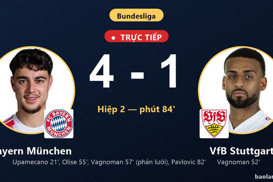 Trực tiếp Bayern München vs VfB Stuttgart: Bayern München nới rộng cách biệt 4-1