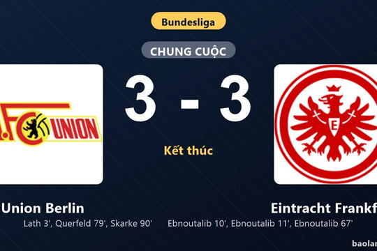 Thống kê trận đấu Union Berlin 3-3 Eintracht Frankfurt: Màn rượt đuổi tỷ số mãn nhãn