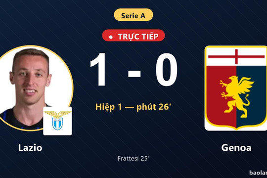 Trực tiếp Lazio vs Genoa: Hiệp 2 bắt đầu, Lazio dẫn 1-0