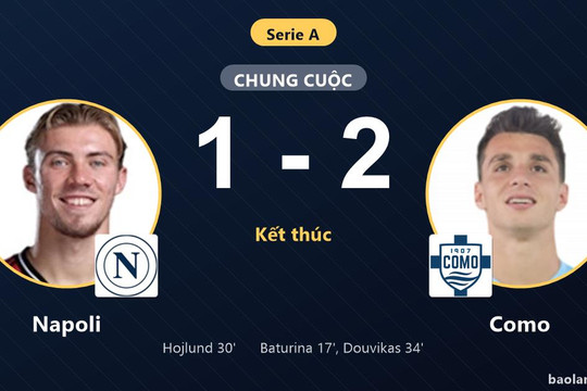 Thua Como 1-2 ngay tại sân nhà, Napoli hụt bước ở vòng 2 Serie A