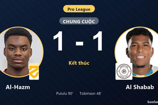 Gỡ hòa phút 90, Al-Hazm cùng Al Shabab chia điểm ở nhóm cuối Pro League