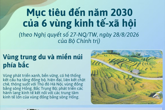 [Infographic] Mục tiêu cụ thể đến năm 2030 của 6 vùng kinh tế-xã hội
