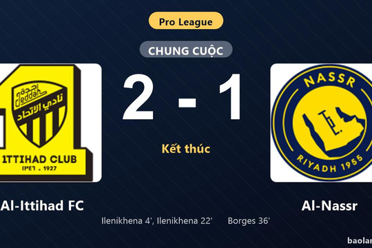 Thống kê trận đấu Al-Ittihad FC 2-1 Al-Nassr: George Ilenikhena tỏa sáng, Al-Ittihad FC giành trọn 3 điểm