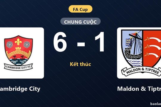 Cambridge City giành chiến thắng đậm 6-1 trước Maldon & Tiptree tại FA Cup