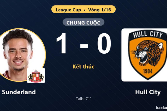Hạ Hull City 1-0, Sunderland vào vòng 1/8 League Cup và loại đối thủ