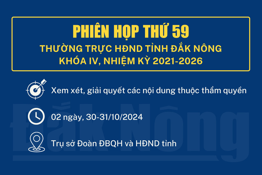 Hôm nay (30/10), Thường trực HĐND tỉnh Đắk Nông họp phiên thứ 59