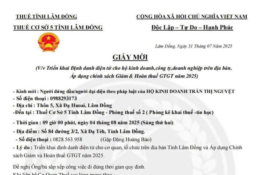 Cảnh báo thủ đoạn giả mạo giấy mời của cơ quan thuế