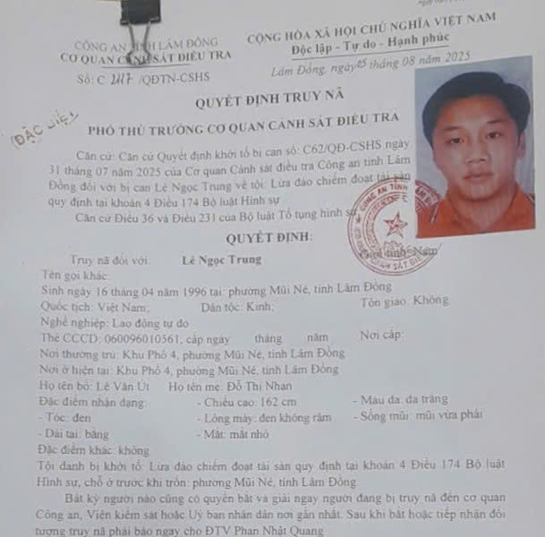 Lâm Đồng truy nã đặc biệt đối tượng lừa đảo chiếm đoạt tài sản