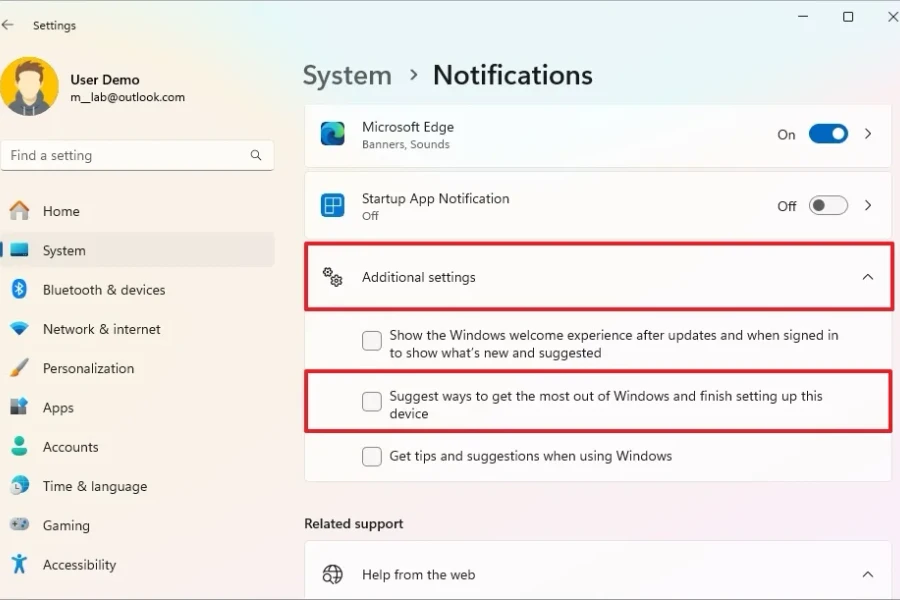 Tắt thông báo 'hoàn tất thiết lập thiết bị' trên Windows 11