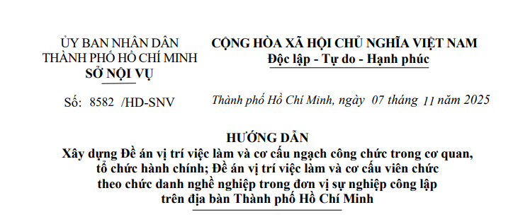 Đã có Hướng dẫn 8582/HD-SNV xây dựng Đề án vị trí việc làm và cơ cấu ngạch công chức viên chức tại TP.HCM