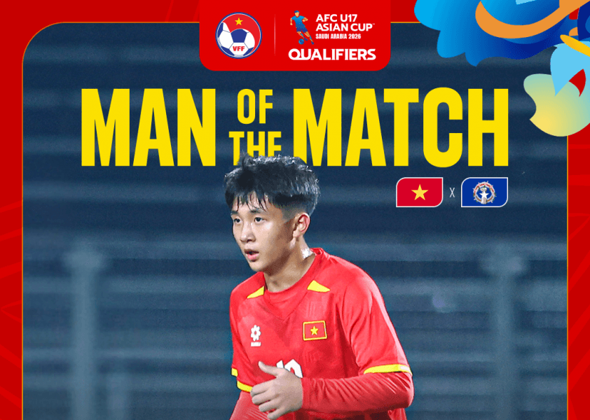 Trần Mạnh Quân được AFC vinh danh sau chiến thắng 14-0