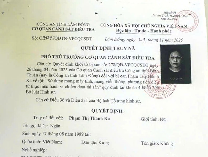 Công an Lâm Đồng ra quyết định truy nã Phạm Thị Thanh Ka