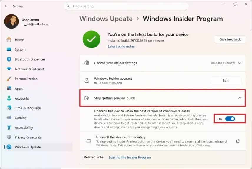 Hướng dẫn rời chương trình Windows 11 Insider an toàn
