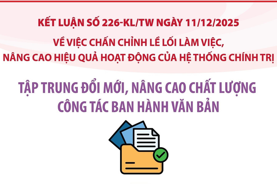 Kết luận số 226-KL/TW: Tập trung đổi mới, nâng cao chất lượng công tác ban hành văn bản