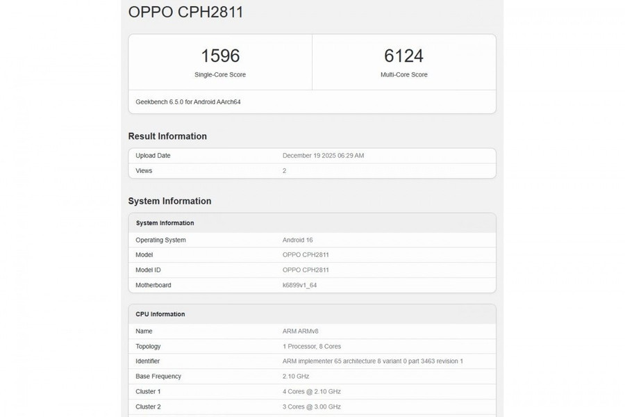 Reno15 Pro Max lộ diện trên Geekbench với chip Dimensity 8450