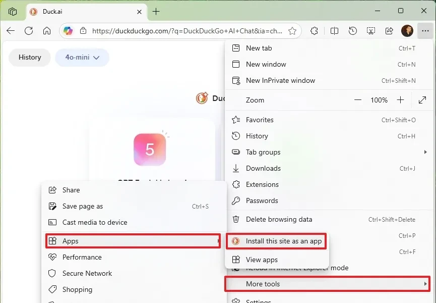 Cách cài đặt Duck.ai thành ứng dụng trên Windows 11 và 10