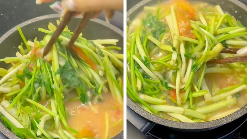 Cách nấu canh khoai tây rau cần chuẩn vị Thái Bình: Nước dùng sánh mịn, ngọt thanh