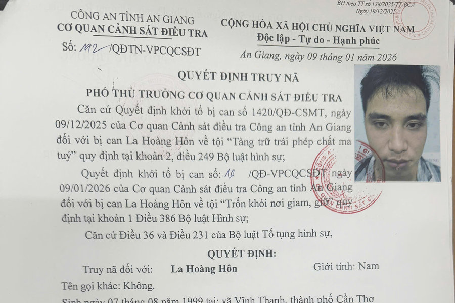 Công an tỉnh An Giang bắt giữ 3 bị can trốn trại và truy nã La Hoàng Hôn