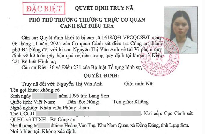 Đà Nẵng: Truy nã đặc biệt kế toán và truy tìm 3 người nước ngoài liên quan sai phạm tại phòng khám