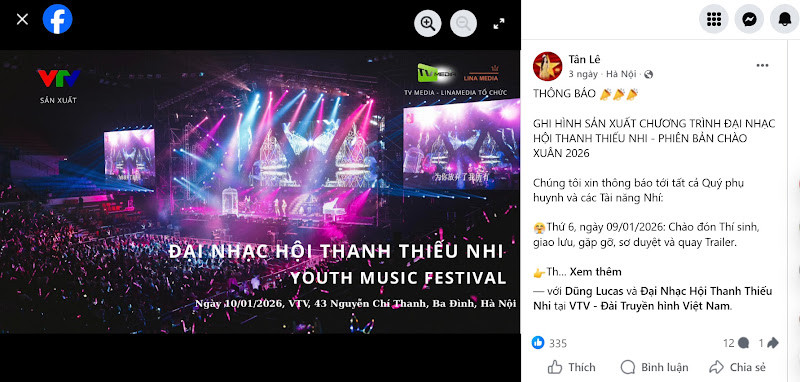VTV khẳng định không sản xuất Đại nhạc hội Thanh thiếu nhi Youth Music Festival