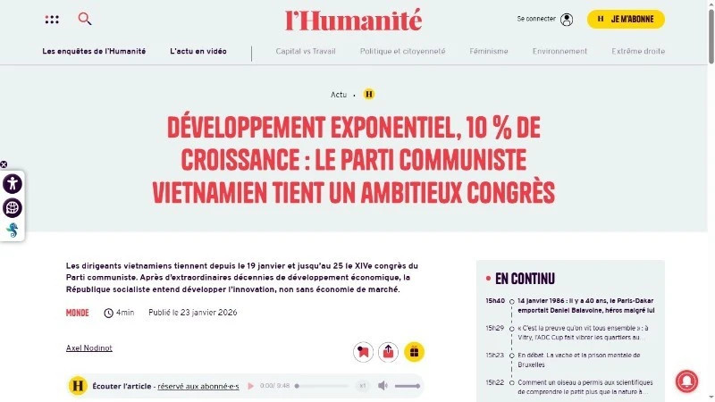 Truyền thông quốc tế nêu bật thành công của Đại hội XIV của Đảng Cộng sản Việt Nam