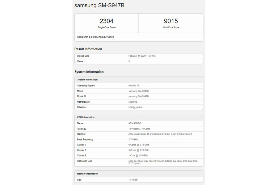 Galaxy S26 Plus bản quốc tế lộ diện trên Geekbench với chip Exynos 2600