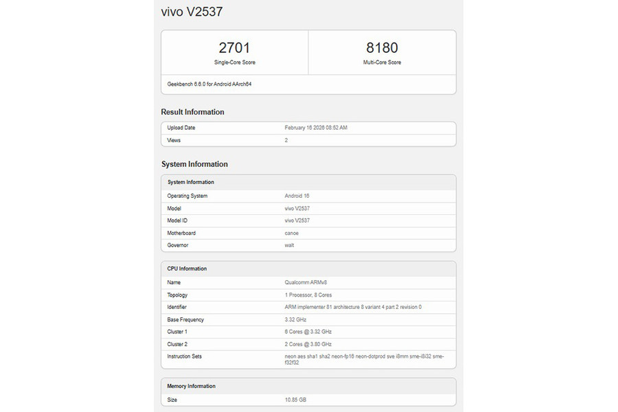 vivo X300 FE lộ diện trên Geekbench: Sức mạnh Snapdragon 8 Gen 5 trong thân hình nhỏ gọn