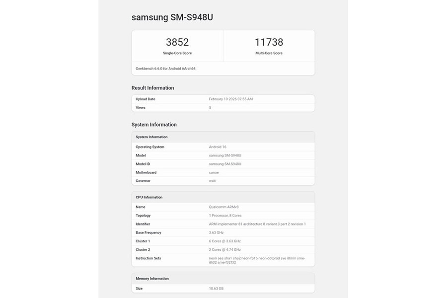 Galaxy S26 Ultra lộ điểm hiệu năng Geekbench: Sức mạnh vượt trội từ Snapdragon 8 Elite Gen 5