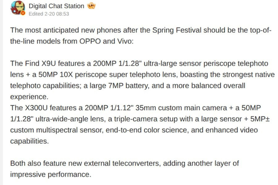 OPPO Find X9 Ultra và vivo X300 Ultra lộ thông số camera 200MP cực khủng cho năm 2026
