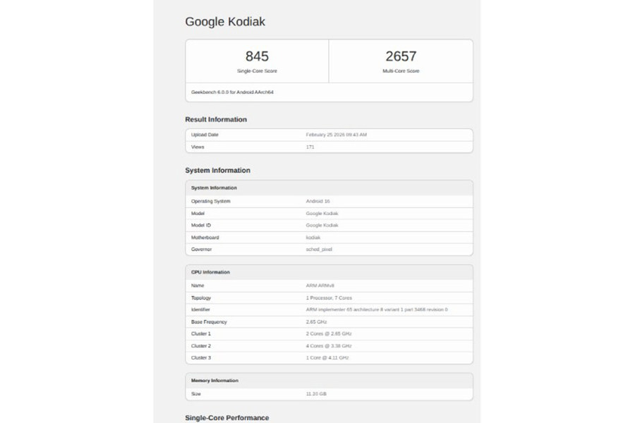 Google Pixel 11 lộ diện cấu hình chip Tensor G6 với kiến trúc 7 nhân độc đáo