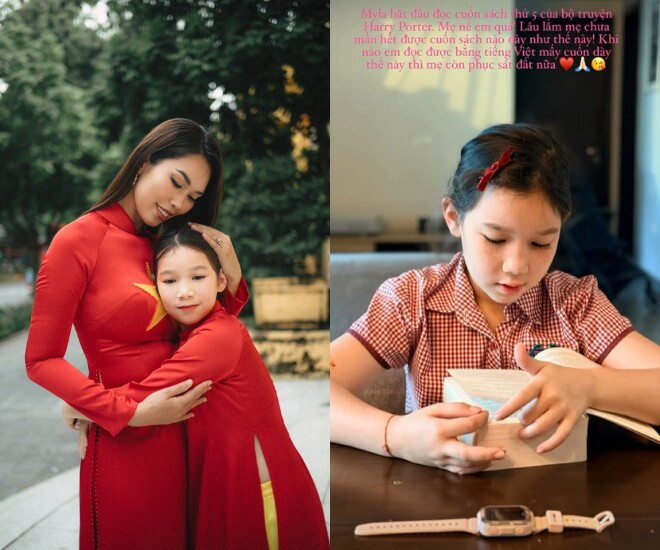 Siêu mẫu Hà Anh tự hào khi con gái Myla đọc sách Harry Potter và chăm học tiếng Việt