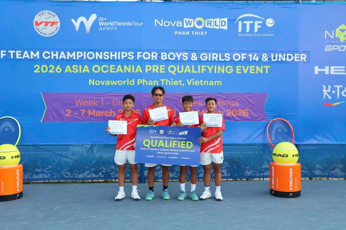 Tuyển U14 quần vợt Việt Nam vô địch giải ITF 2026 sau khi đánh bại đối thủ Uzbekistan 2-0