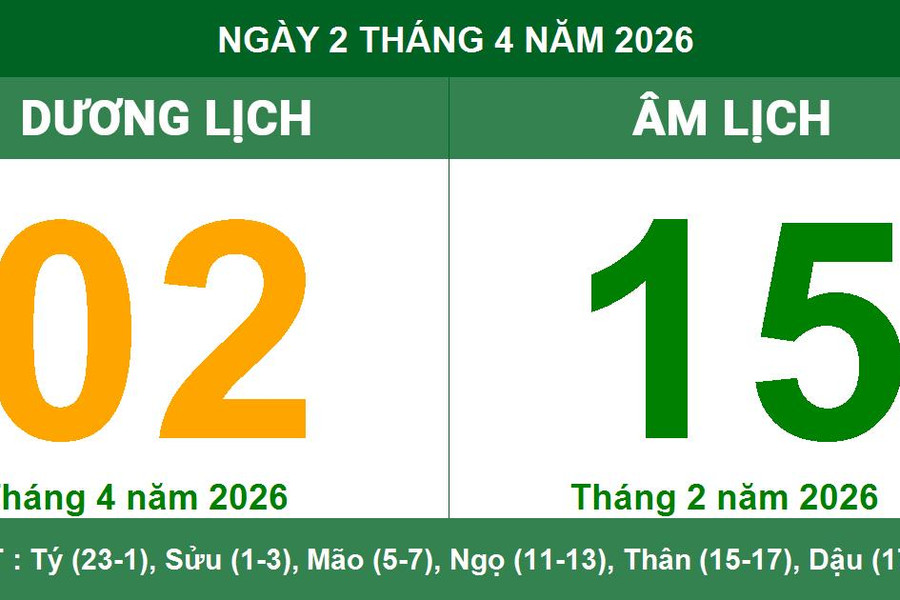 Lịch Âm Dương ngày 2/4/2026: Ngày Bính Ngọ cát lành cho sự nghiệp