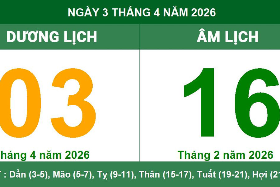 Lịch Âm Dương ngày 3/4/2026: Ngày Đại An thuận lợi khởi sự và cầu tài lộc