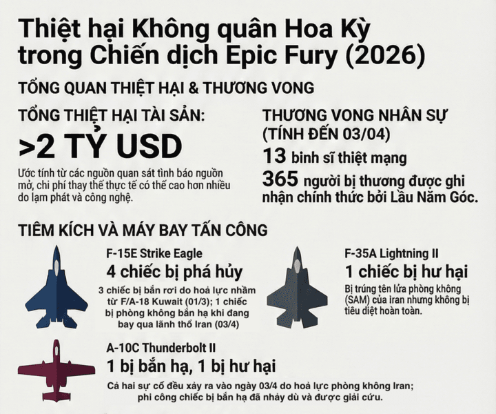 Không quân Mỹ thiệt hại hơn 2 tỷ USD trong chiến sự tại khu vực Iran