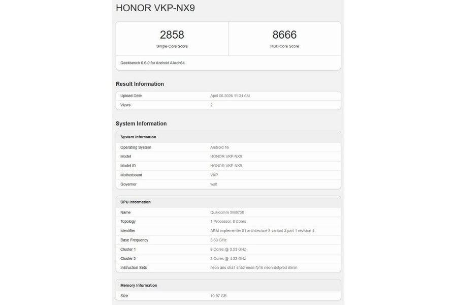 Giải mã HONOR 600 Pro: Sức mạnh Snapdragon 8 Elite và pin 9.000 mAh lộ diện trên Geekbench