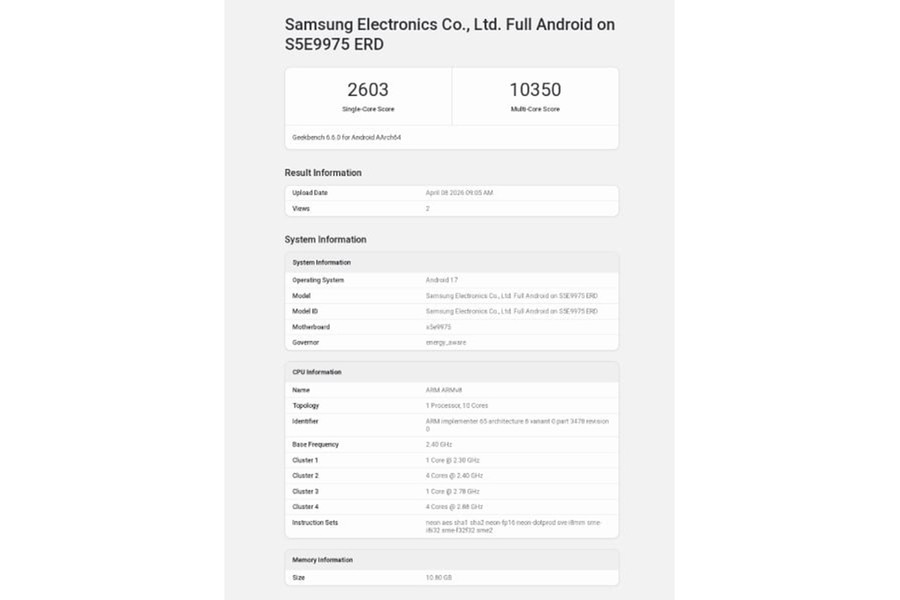 Lộ diện sức mạnh Exynos 2700: Chipset 10 nhân mới của Samsung ghi điểm ấn tượng trên Geekbench