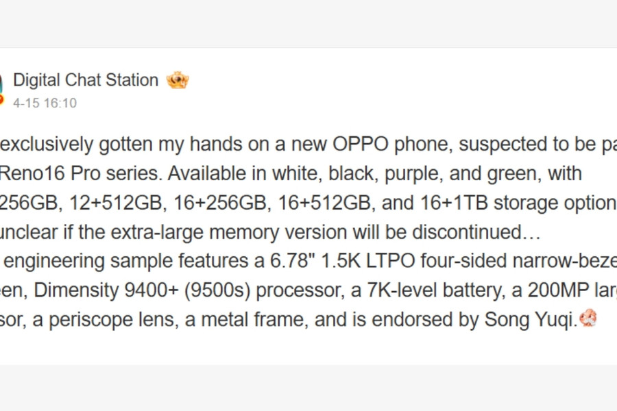 Giải mã thông số OPPO Reno16 Pro: Camera 200MP và bước nhảy vọt với pin 7,000 mAh