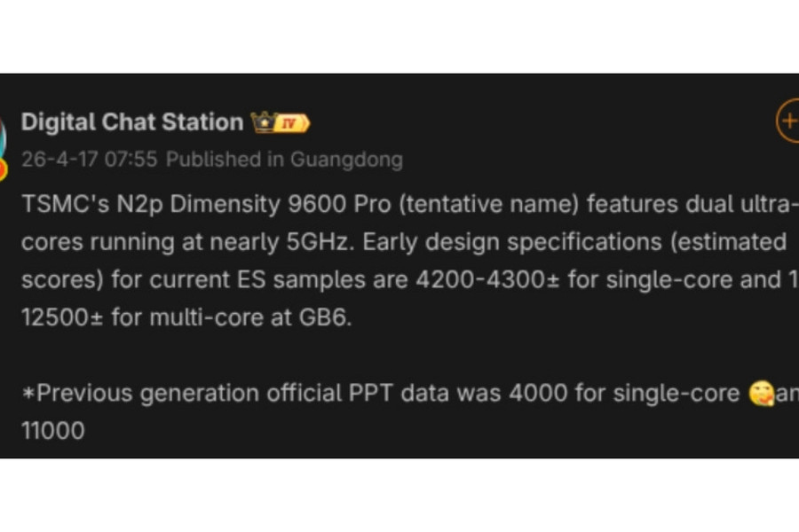 Dimensity 9600 Pro lộ hiệu năng cực khủng: Kiến trúc siêu lõi kép đạt 12,500 điểm đa nhân
