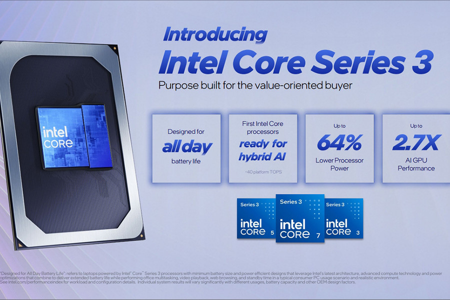 Intel ra mắt Core Series 3: Bước nhảy vọt hiệu năng AI cho máy tính phổ thông