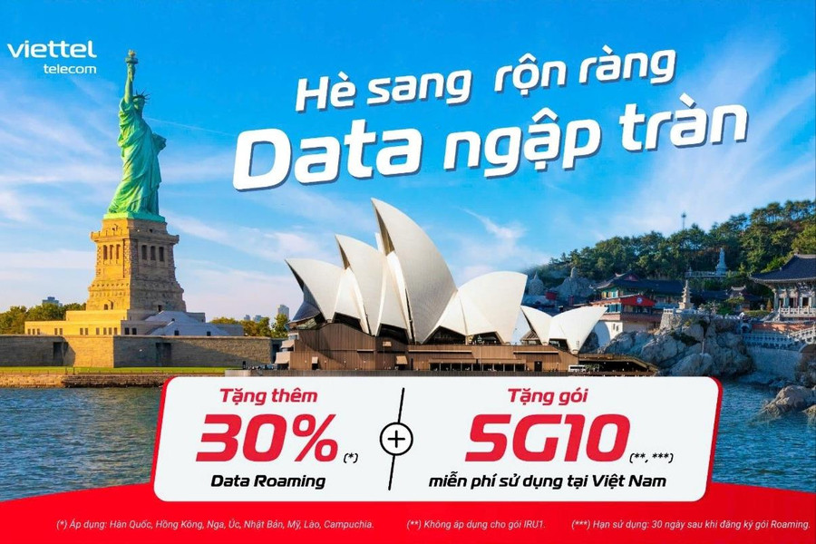 Mừng Đại lễ, chào hè rực rỡ: Viettel tặng ưu đãi kép Data Roaming và Data 5G trong nước