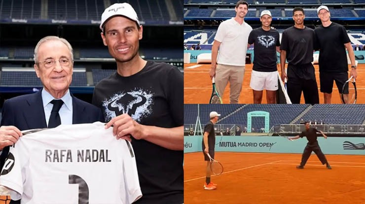 Jude Bellingham và Jannik Sinner so tài tennis cùng Rafael Nadal ngay tại sân Bernabeu