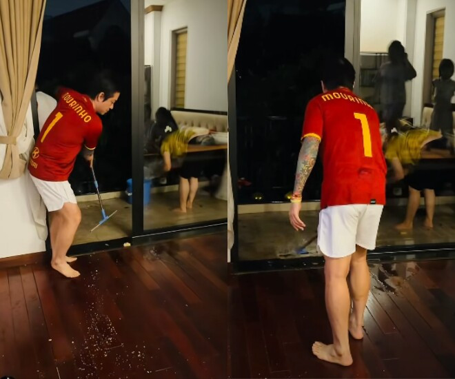 Ca sĩ Tuấn Hưng hì hục tát nước do mưa lớn và nỗi lòng với bà con vùng lũ