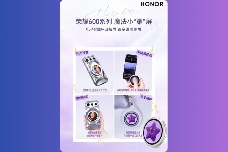 HONOR 600 ra mắt màn hình phụ từ tính Magic Mini Yao Screen hỗ trợ selfie và điều khiển từ xa