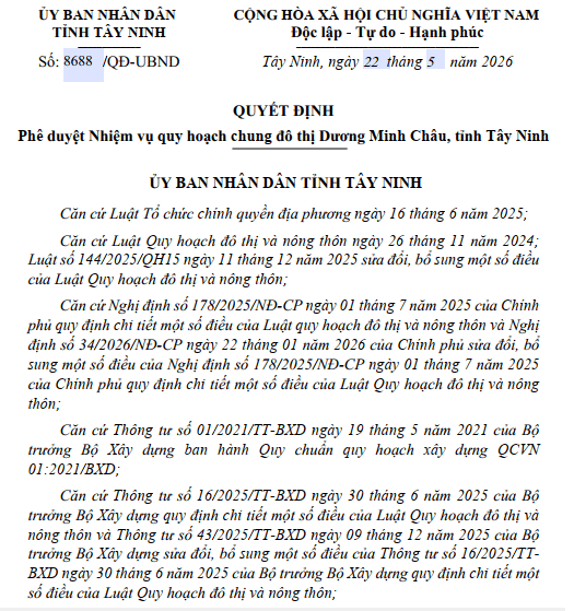 Quy hoạch đô thị Dương Minh Châu Tây Ninh: Quy mô 17.700 ha ven hồ Dầu Tiếng