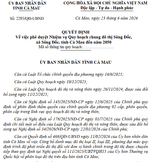 Quy hoạch đô thị ven biển Sông Đốc 8.300ha tại Cà Mau: Tầm nhìn đô thị loại III đến năm 2050