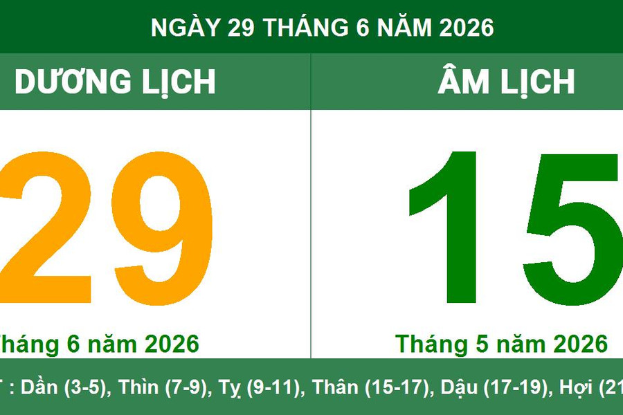 Lịch Âm Dương ngày 29/6/2026: Giờ Hoàng đạo và những lưu ý quan trọng