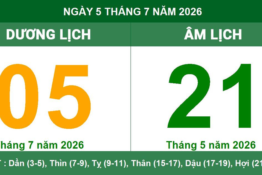 Lịch Âm Dương ngày 5/7/2026: Xem giờ hoàng đạo và các lưu ý quan trọng để hanh thông