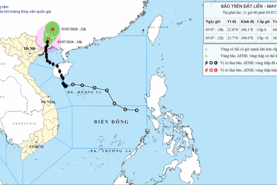Tin bão số 1 trên đất liền ngày 05/07/2026: Quảng Ninh gió giật cấp 12, mưa lớn tại Đông Bắc Bộ